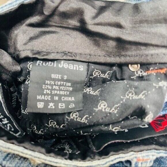 Rubi Jeans womans Skinny Jrs 3 heavily studded destroyed jean stone wash medium - Picture 7 of 8